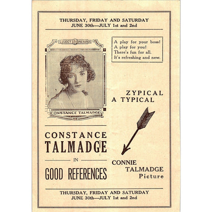Constance Talmadge in Good References National Theatre NJ 1920s Ad AF3-8