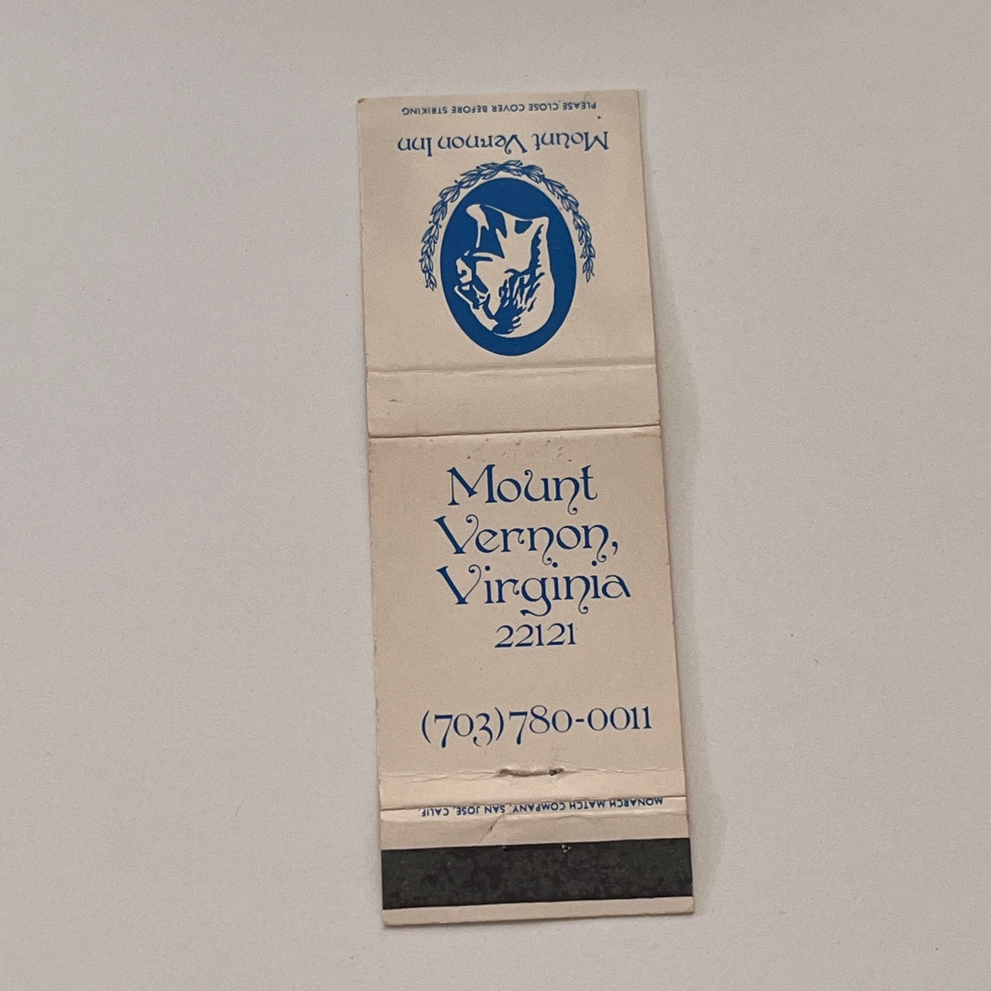 Mount Vernon Inn Virginia Vintage Matchbook Cover TB6-MB2-2