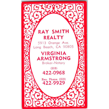Virginia Armstrong Ray Smith Realty Long Beach CA Vintage Business Card SD4-B5