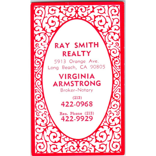 Virginia Armstrong Ray Smith Realty Long Beach CA Vintage Business Card SD4-B5