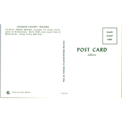 Ewing Bridge Jackson County Indiana White River Covered Bridge Postcard PB11