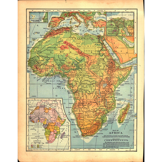 Map of Africa 1901 Original Engraving V1-1