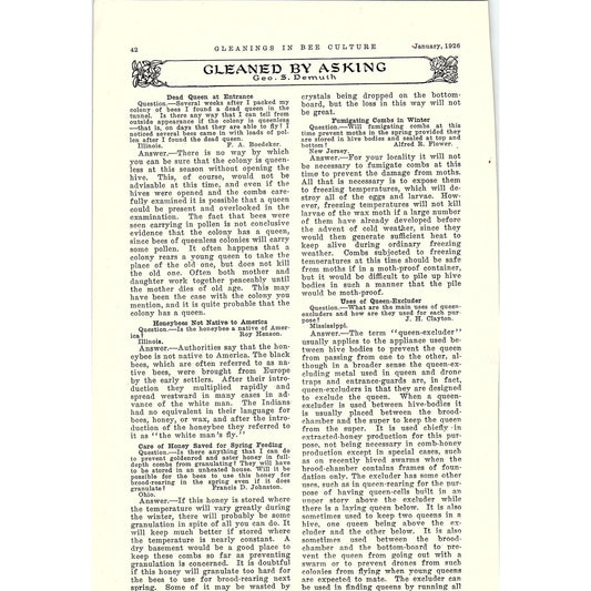 Gleaned by Asking Geo. S. Demuth 2 Page Beekeeping Article 1926 AG3-9