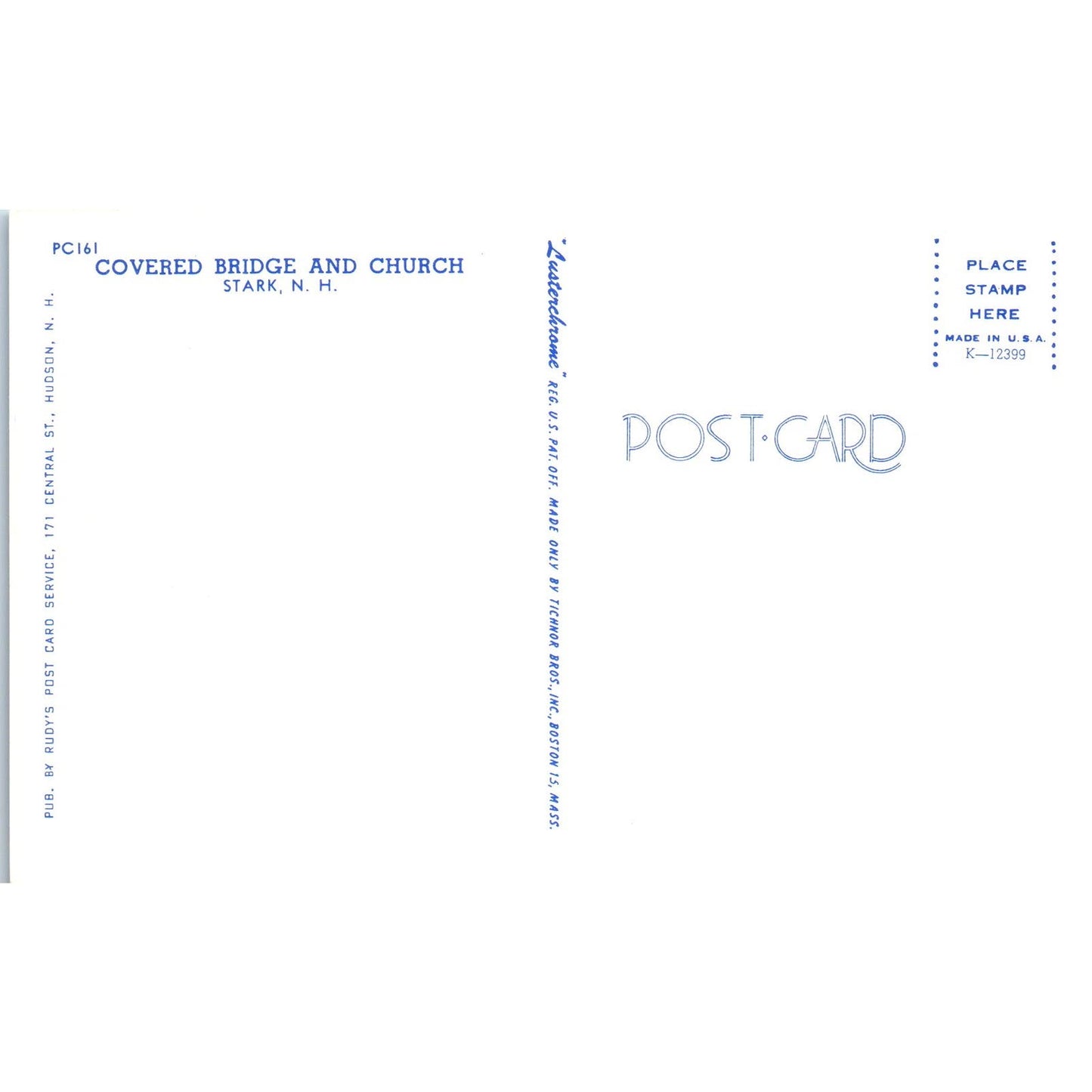 Covered Bridge and Church at Stark New Hampshire Covered Bridge Postcard PC1