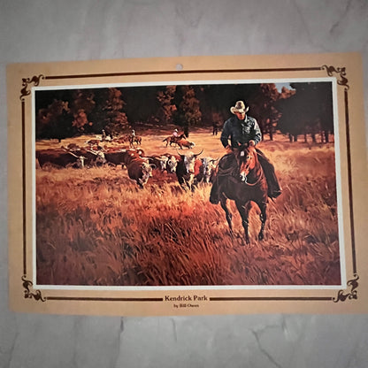 1979 Kendrick Park By Bill Owen Western Cowboy Scene 7x9" Art Print V23