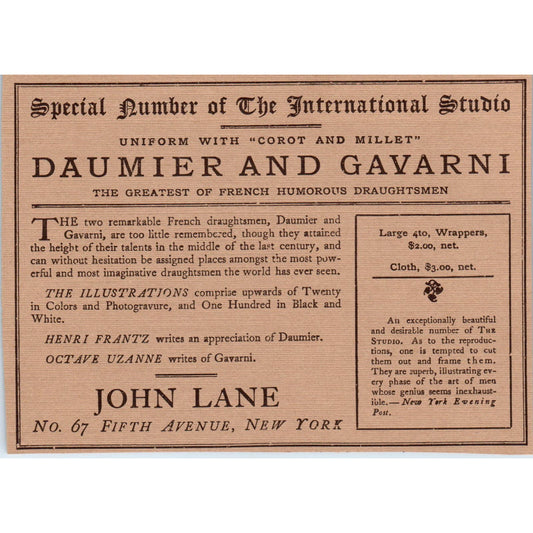 Daumier & Gavarni Book Ad John Lane c1905 Victorian Ad AE9-MA3