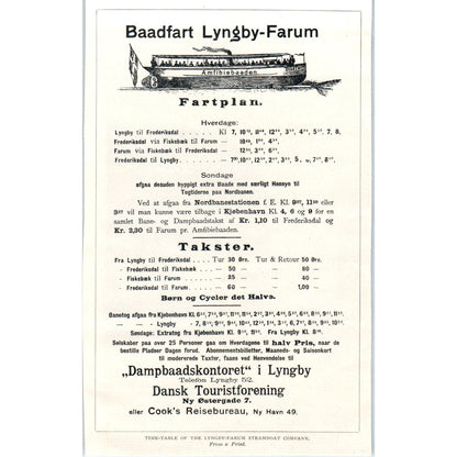 Copenhagen Baadfart Lyngby-Farum Steamboat Co Timetable 1897 Victorian Ad AE9TS2