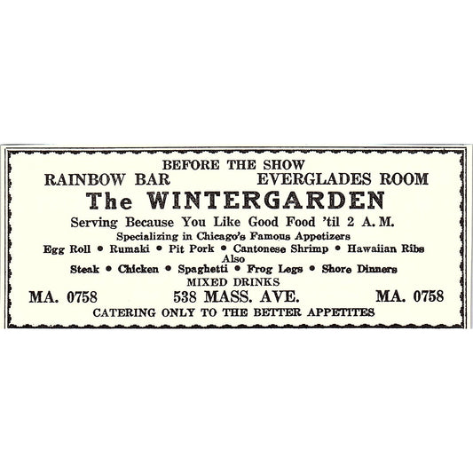The Wintergarden Rainbow Bar Everglades Room Indianapolis IN 1947 Ad AF6-21