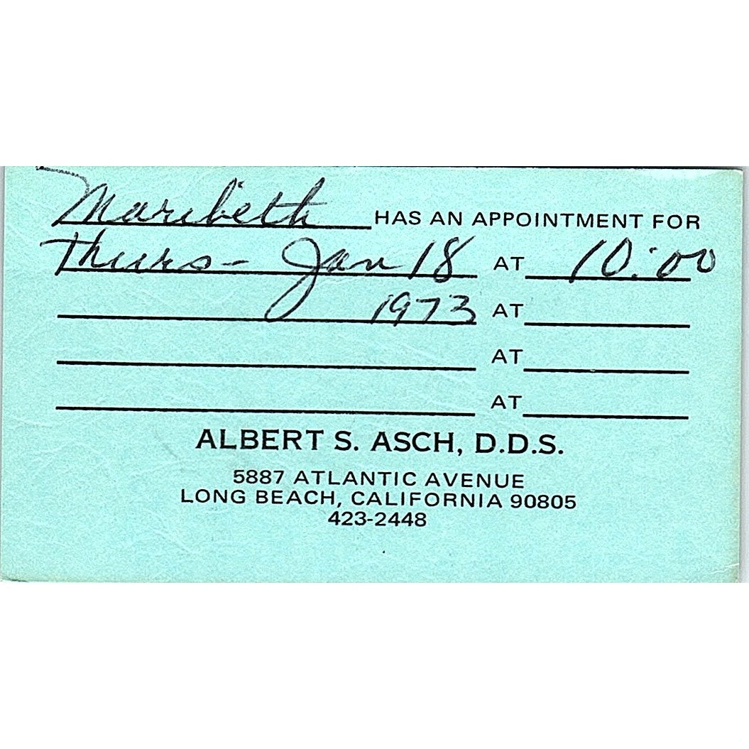 Albert S. Asch Long Beach California Business Card SB4-B5