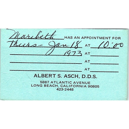 Albert S. Asch Long Beach California Business Card SB4-B5