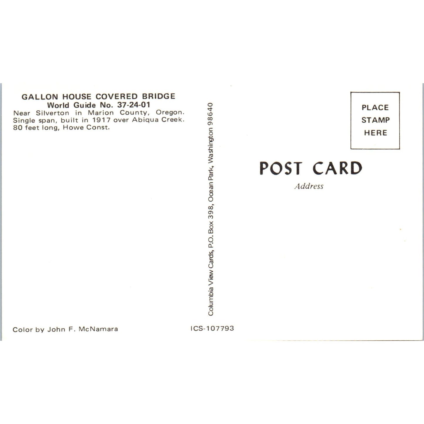 Gallon House Covered Bridge Marion County OR Vintage Covered Bridge Postcard PD6