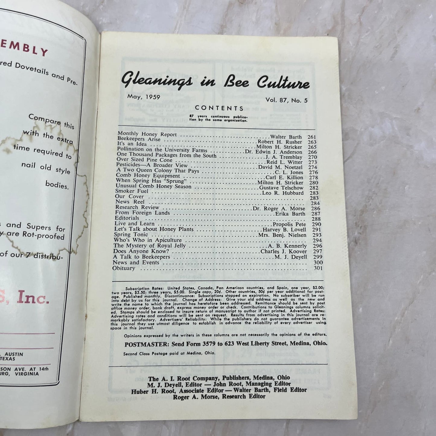 1959 May Gleanings in Bee Culture Beekeeping Magazine A.I. Root Co Medina OH TD5