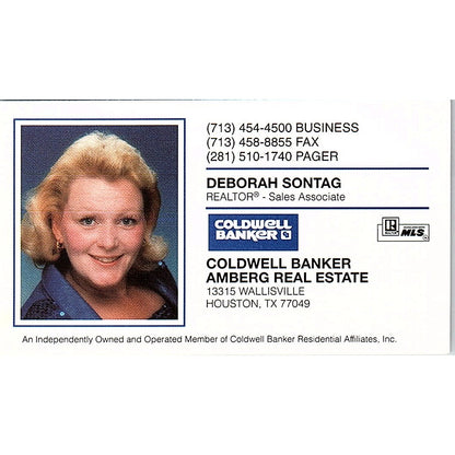 Deborah Sontag Realtor Coldwell Banker Houston Vintage Business Card SD9-B7