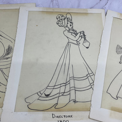 1940s Lot of 10 Period Fashion Sketches Winifred Schutsky Pratt Institute TC5