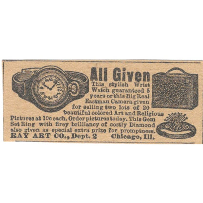 Bay Art Co. Chicago Watch Giveaway 1923 Magazine Ad Clip AE1-8