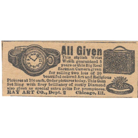 Bay Art Co. Chicago Watch Giveaway 1923 Magazine Ad Clip AE1-8