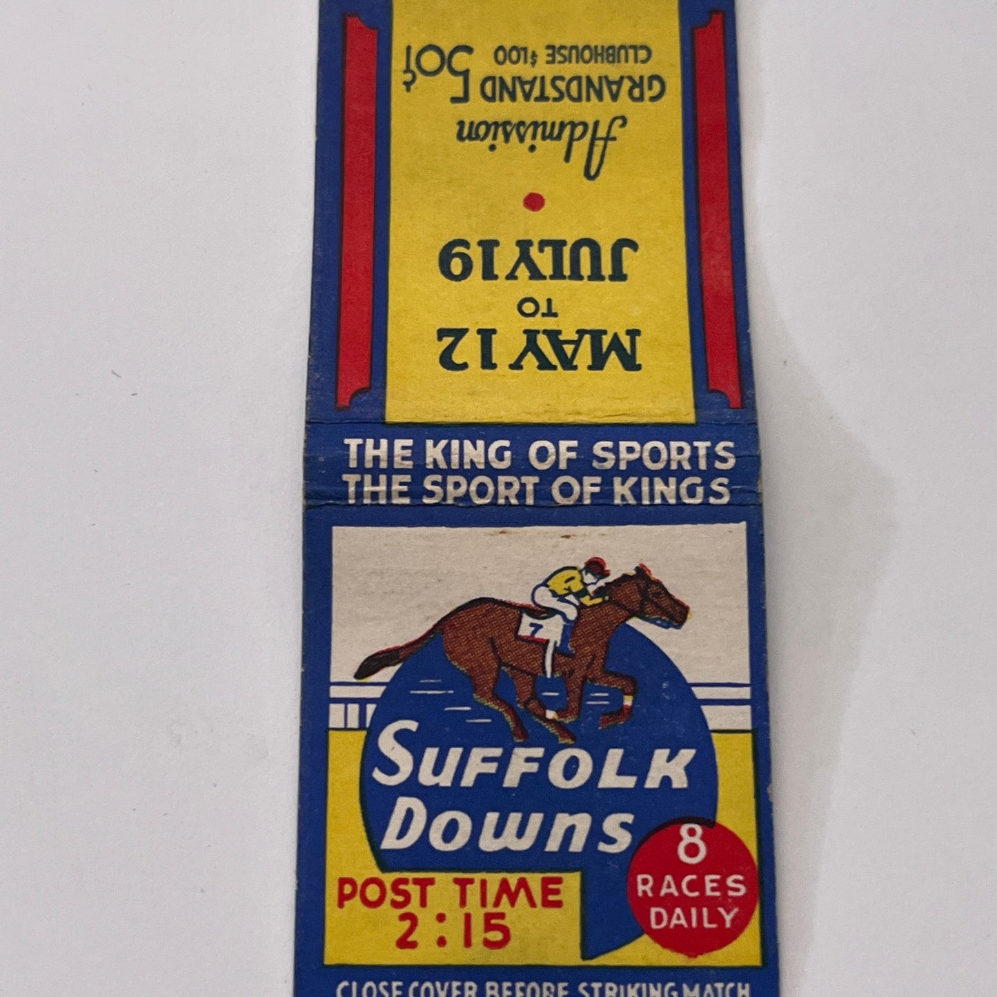 Suffolk Downs Horse Racing Vintage Matchbook Cover TB8-MB-11