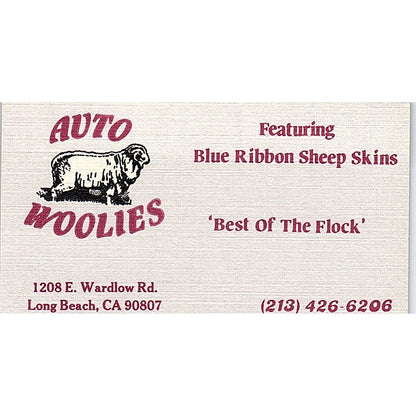 Auto Woolies Blue Ribbon Sheep Skins Long Beach CA Vintage Business Card SE3-B14