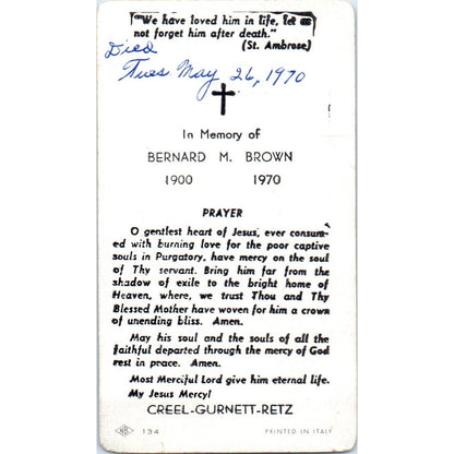 1970 Bernard M. Brown Funeral Prayer Card Prayer of St. Ambrose TH2-PC1