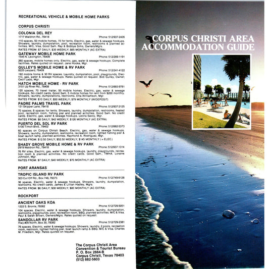 1980s Corpus Christi Area Accommodation Guide Fold Out Brochure TF4-BC