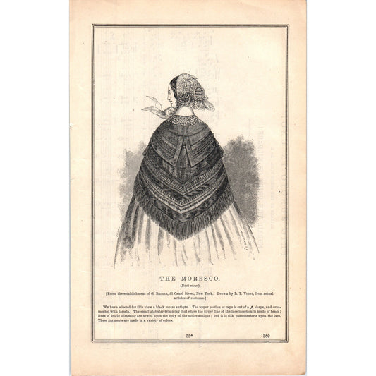 The Moresco Back View Lady's Fashion Plate 1857 Original Engraving D19-1