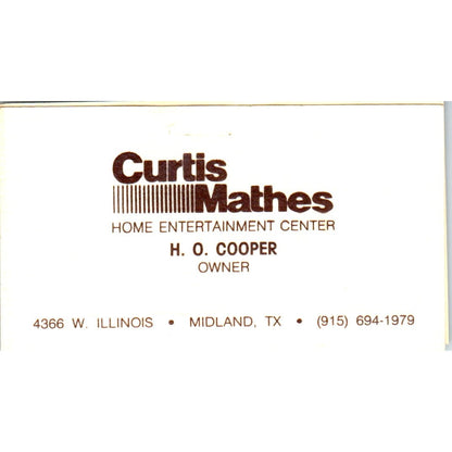 H.O. Cooper Curtis Mathes Midland TX Vintage Business Card SD8-B4