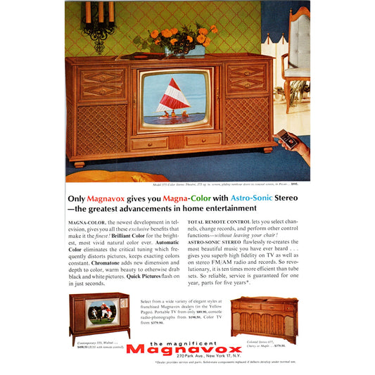 Magnavox Magna-Color Astro-Sonic Television TV Teleset - Vintage Magazine Ad D20