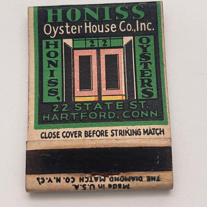 Honiss Oyster House Co Inc Hartford Inc Vintage Matchbook Cover TB8-MB-5