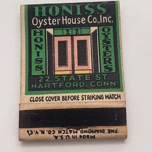 Honiss Oyster House Co Inc Hartford Inc Vintage Matchbook Cover TB8-MB-5