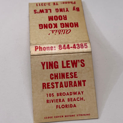 Ying Lews Chinese Restaurant Riviera Beach FL Vintage Matchbook Cover TB8-MB-11
