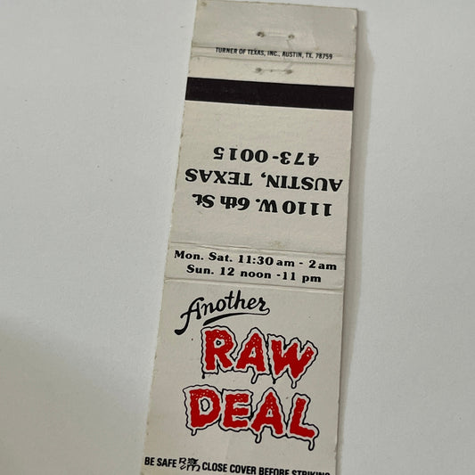 Another Raw Deal Austin Texas Vintage Matchbook Cover TB6-MB1-14
