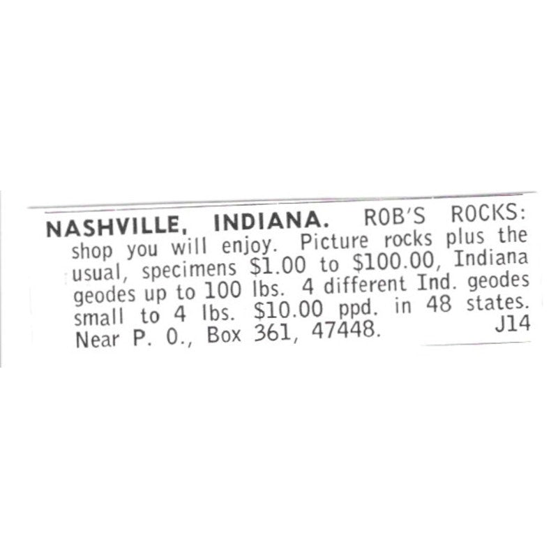 Robs Rocks Nashville Indiana Geodes 1972 Ad AF8-S25