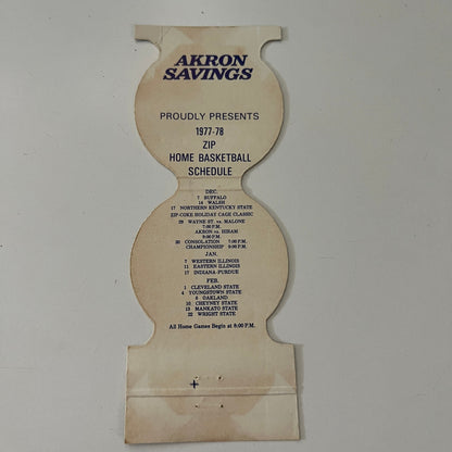 University of Akron Zips Basketball 1977-78 Schedule Vtg Matchbook Cover SC4-R8