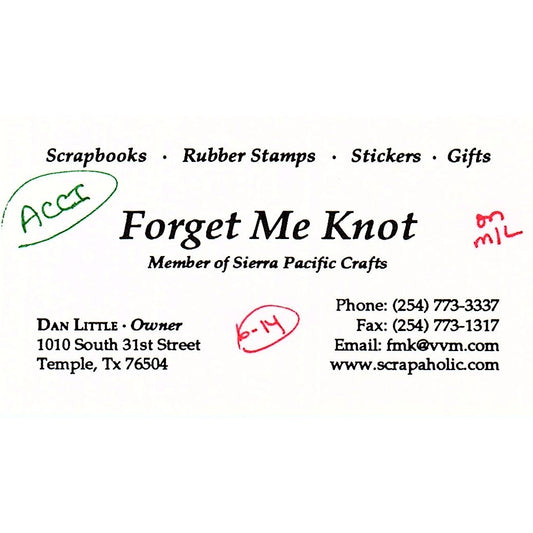 Forget Me Knot Dan Little Temple TX Vintage Business Card SC9-B8