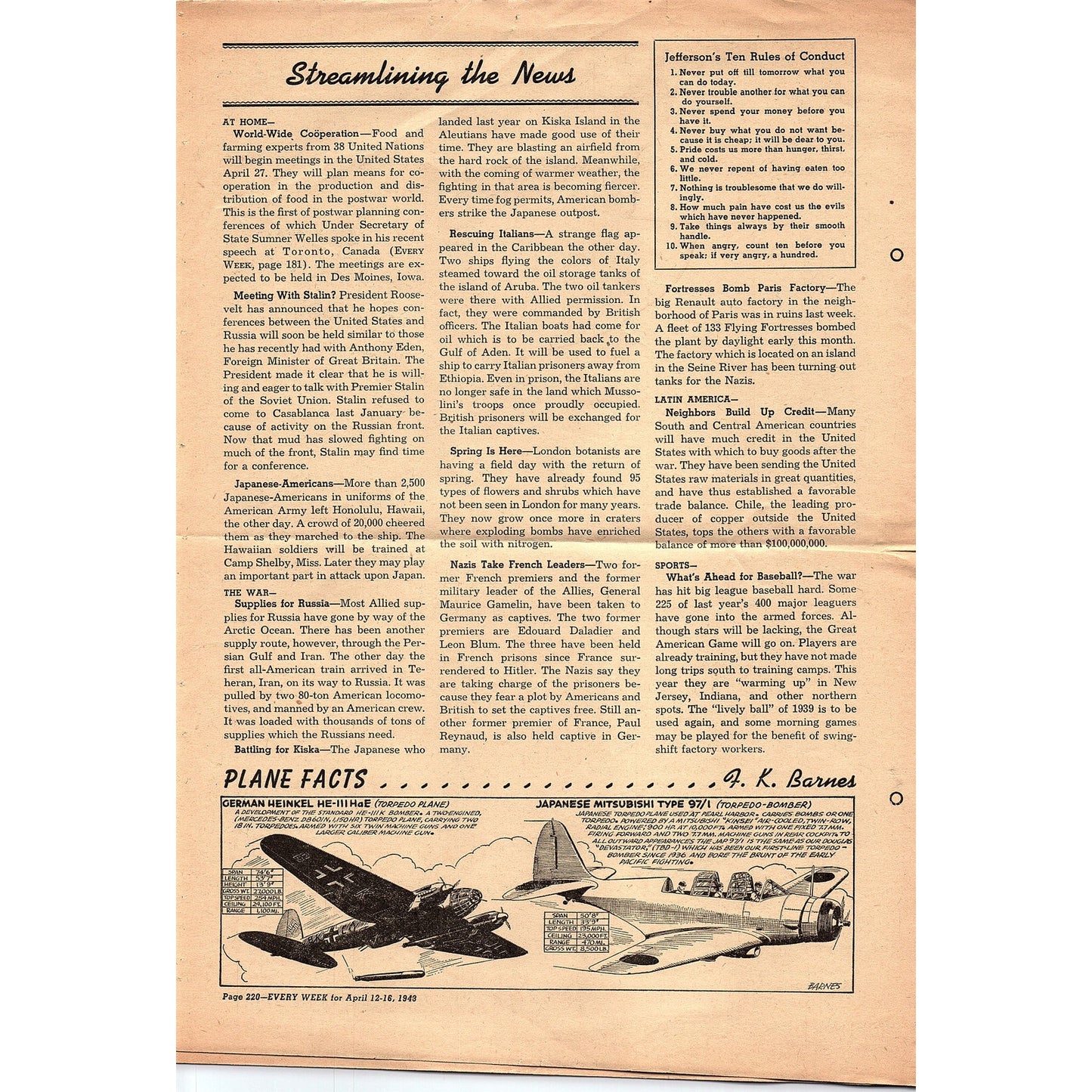 1943 April 12-16 WWII Every Week Student Newspaper Farmers War Effort AF6-18