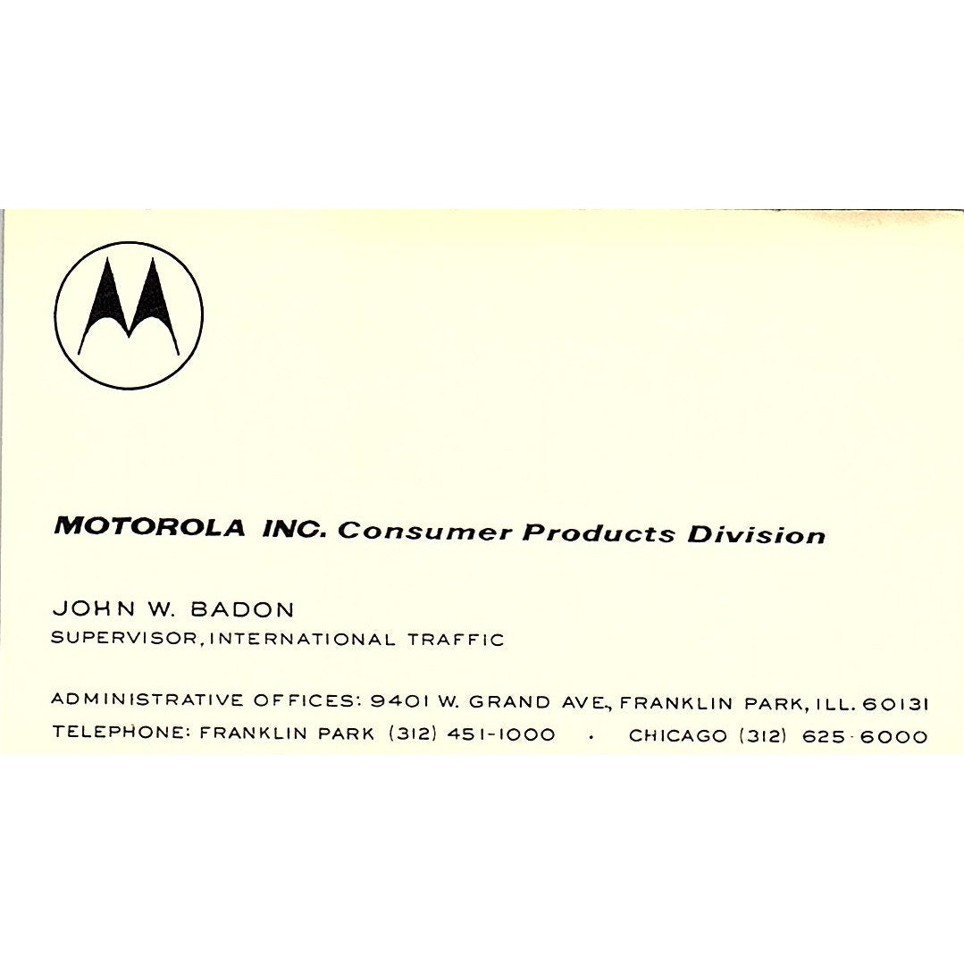 Motorola Inc. Consumer Products Division W. Badon Franklin Park IL Card SSB4-B12