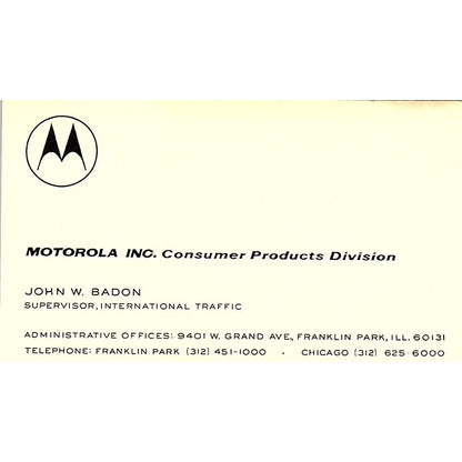 Motorola Inc. Consumer Products Division W. Badon Franklin Park IL Card SSB4-B12