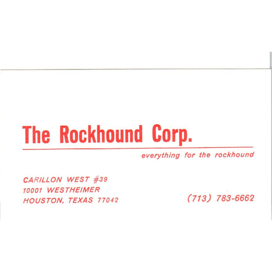 The Rockhound Corp Houston TX Vintage Business Card SD8-B6