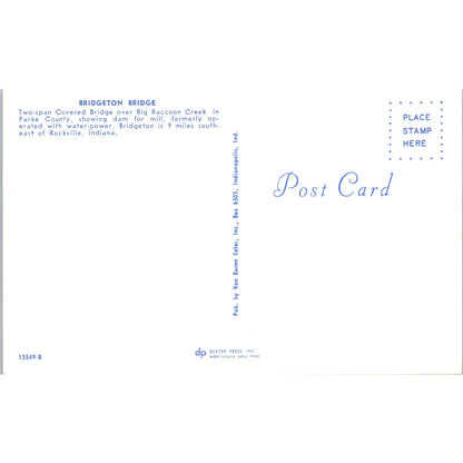 Bridgeton Bridge Parke County IN Vintage Covered Bridge Postcard PD4