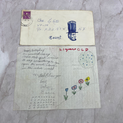 1959 Hand Drawn 21st Birthday Card Chas Le Kites NY From Younger Sibling TJ5-E2
