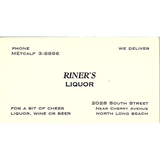 Riner's Liquor 2028 South St North Long Beach CA Vintage Business Card SD9-B5
