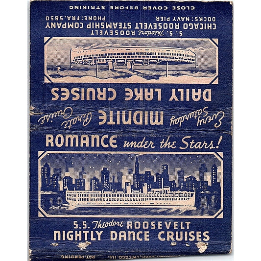 SS Theodore Roosevelt Steamship Navy Pier Vintage Large Matchbook Cover TH2-Y3