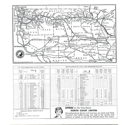 1958 Northern Pacific Railway North Coast Limited Passenger Timetables AB9