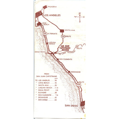 Vintage Old Mission San Juan Capistrano Travel Map and Guide Brochure AE9-X2