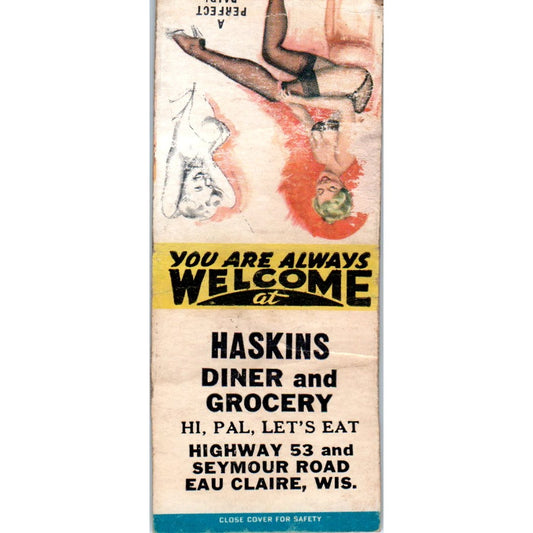 Haskins Diner & Grocery Eau Claire WI Pinup Vintage Matchbook Cover SD4-Y16