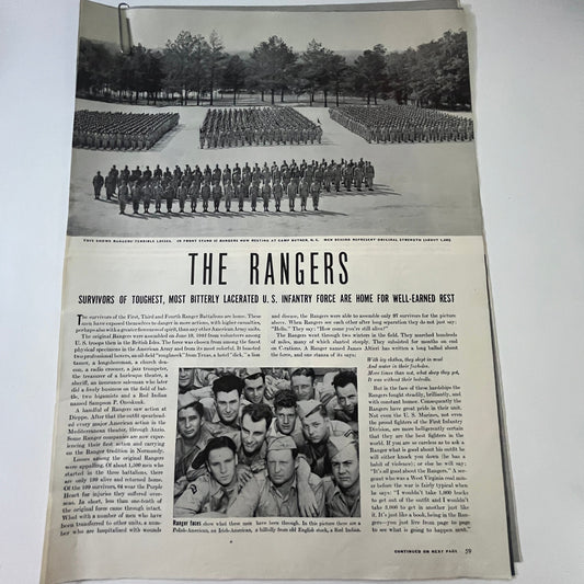 Army Rangers 1st, 3rd& 4th Battalions Home 3 Pages 1940s WWII Era Article V29-5