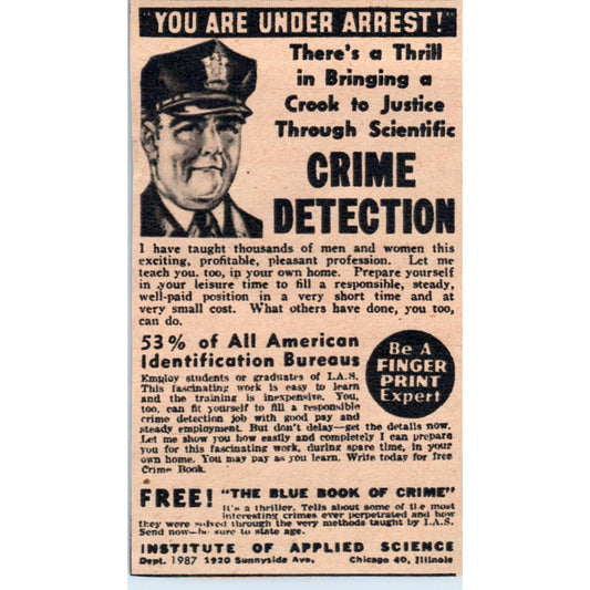 Crime Detection by Mail Institute of Applied Science Chicago 1943 Ad AB9-NPG