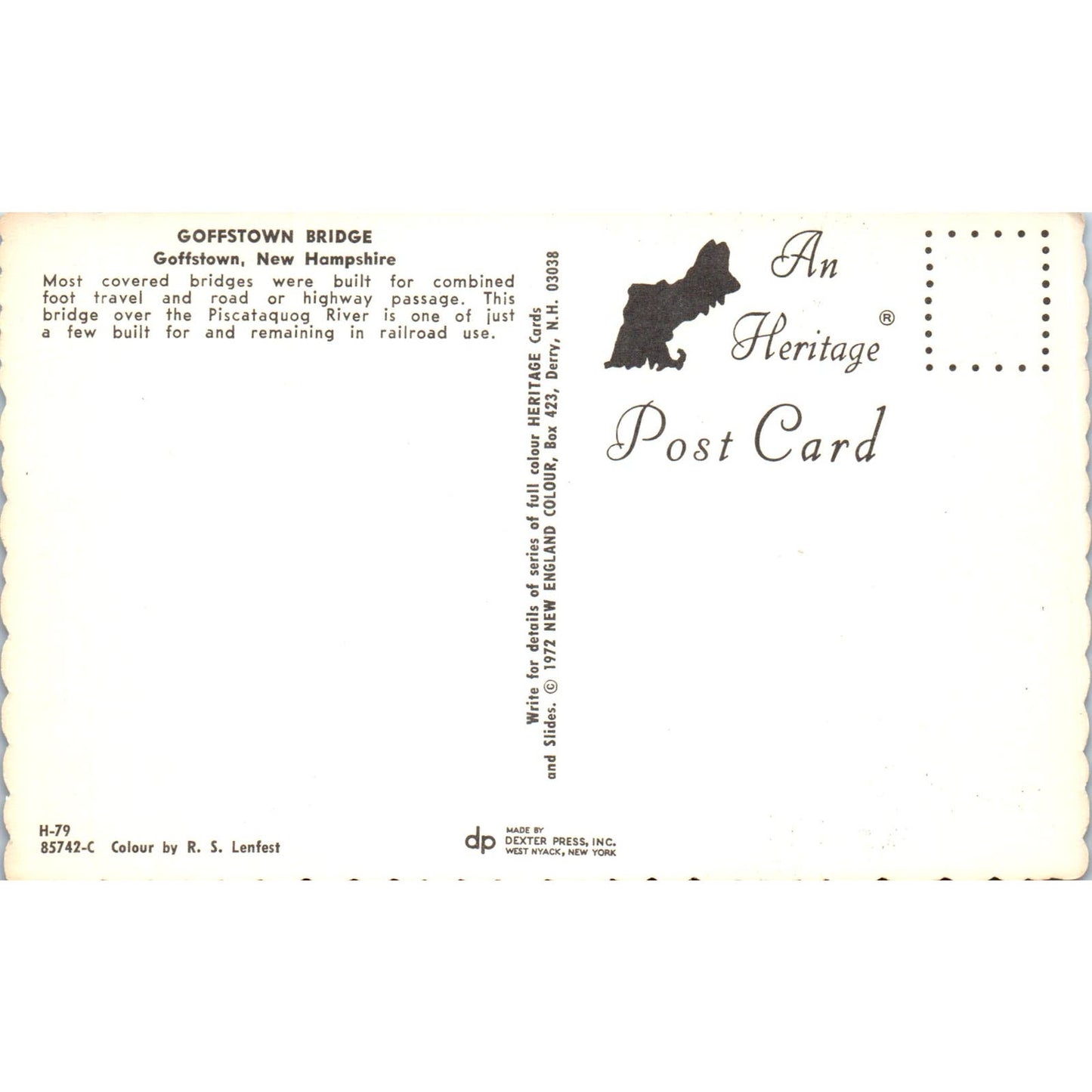 Goffstown Bridge Goffstown Piscataquog River NH Covered Bridge Postcard PC4