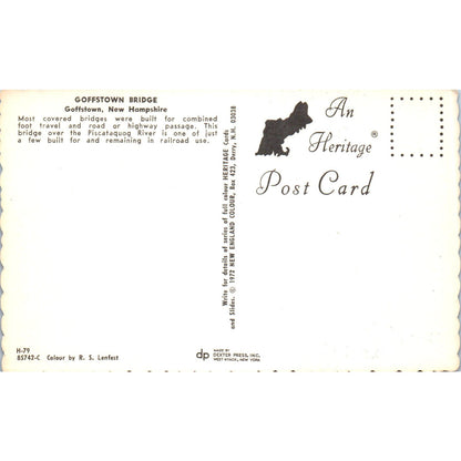Goffstown Bridge Goffstown Piscataquog River NH Covered Bridge Postcard PC4
