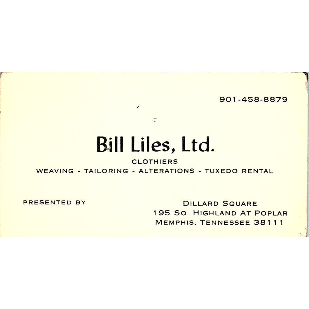 Dill Liles Ltd Clothiers Dillard Square Memphis TN Vintage Business Card SC9-B6